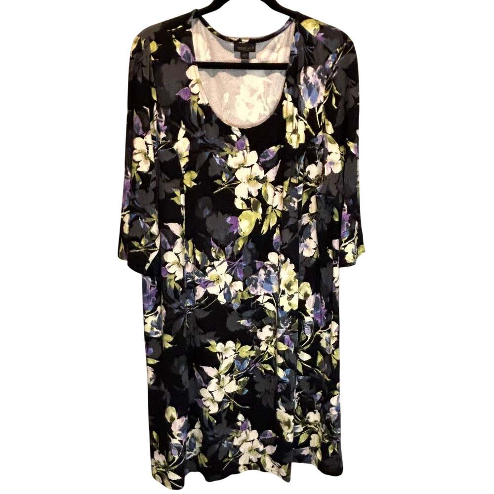J. Jill Wearever Collection Dark Floral Stretch Jersey Knit Midi Dress - size XL